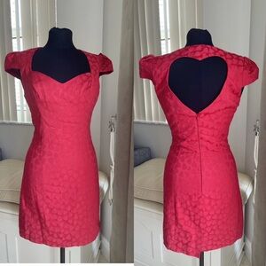 Guess Red Sheath Mini Dress with Sweetheart Neckline and Puff Cap Sleeves